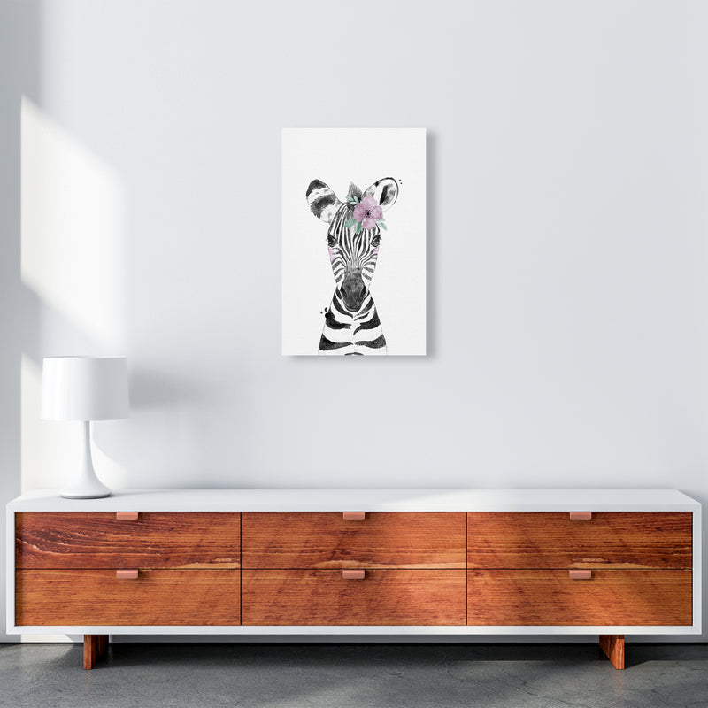 Safari Babies Zebra With Flower  Art Print by Pixy Paper A3 Canvas