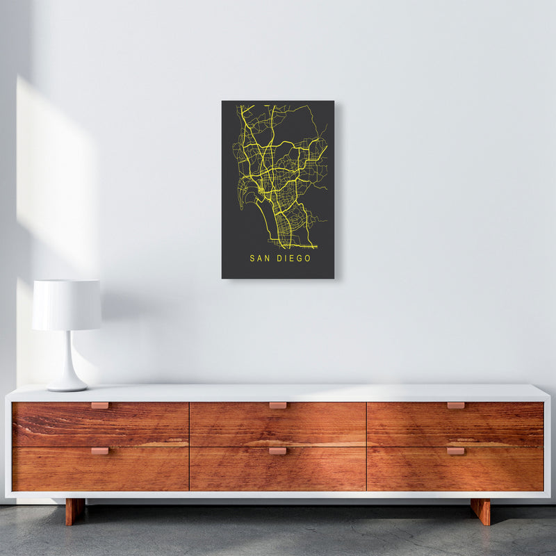 San Diego Map Neon Art Print by Pixy Paper A3 Canvas