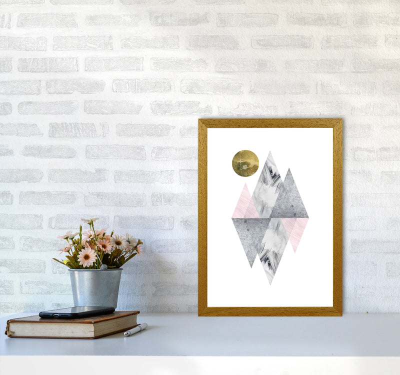Pink And Grey Diamonds With Gold Moon Abstract Modern Print A3 Print Only
