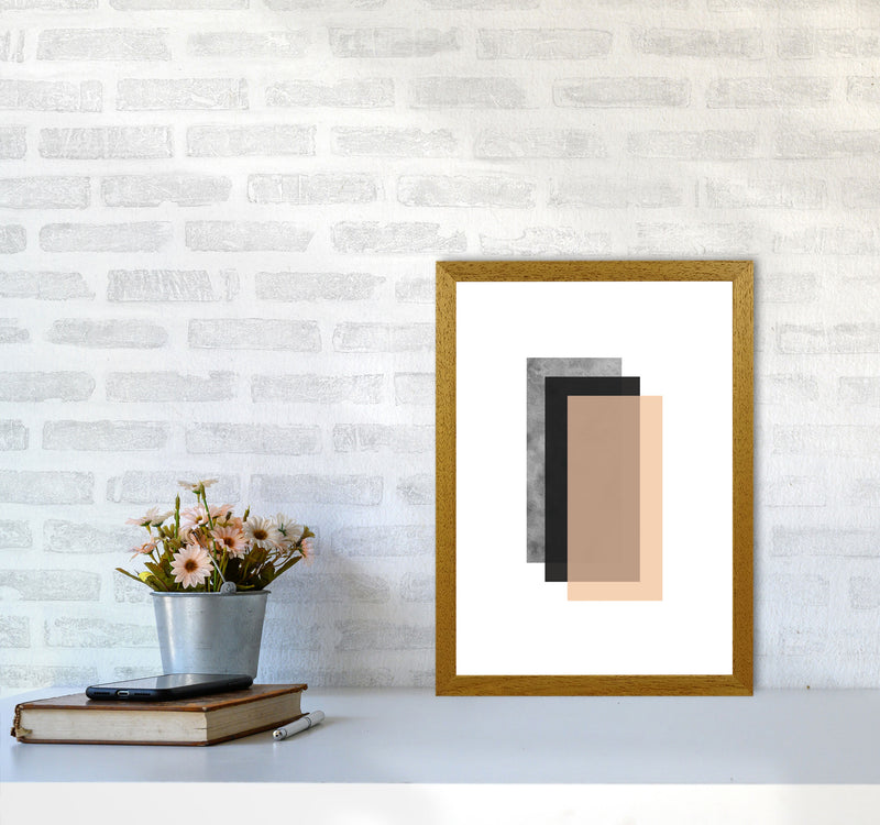 Peach And Black Abstract Rectangles Modern Print A3 Print Only