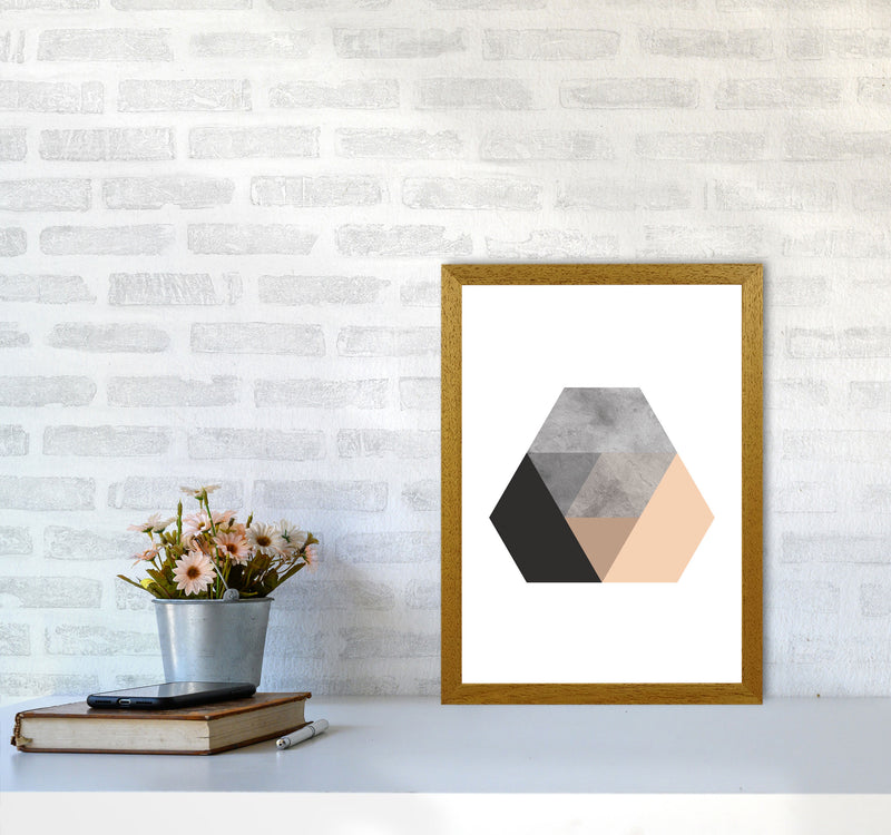 Peach And Black Abstract Hexagon Modern Print A3 Print Only