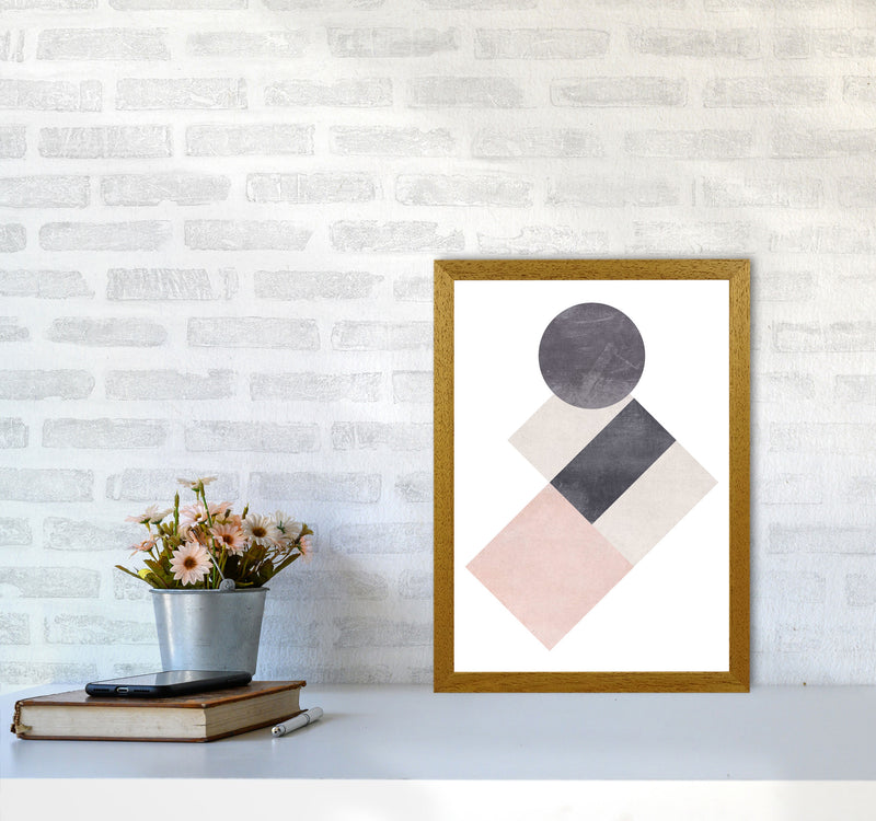 Cotton, Pink And Grey Abstract Squares And Circle Modern Print A3 Print Only