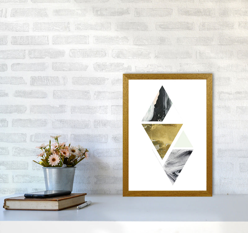 Textured Peach, Green And Grey Abstract Triangles Modern Print A3 Print Only