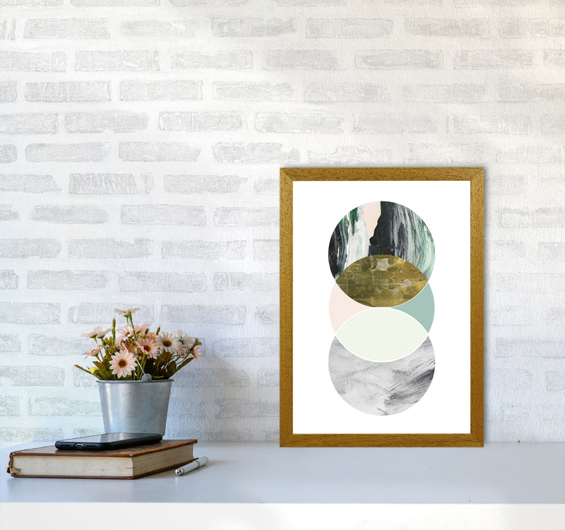 Textured Peach, Green And Grey Abstract Circles Modern Print A3 Print Only
