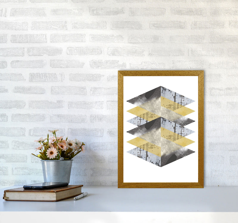 Scuff, Yellow And Grey Abstract Triangles Modern Print A3 Print Only