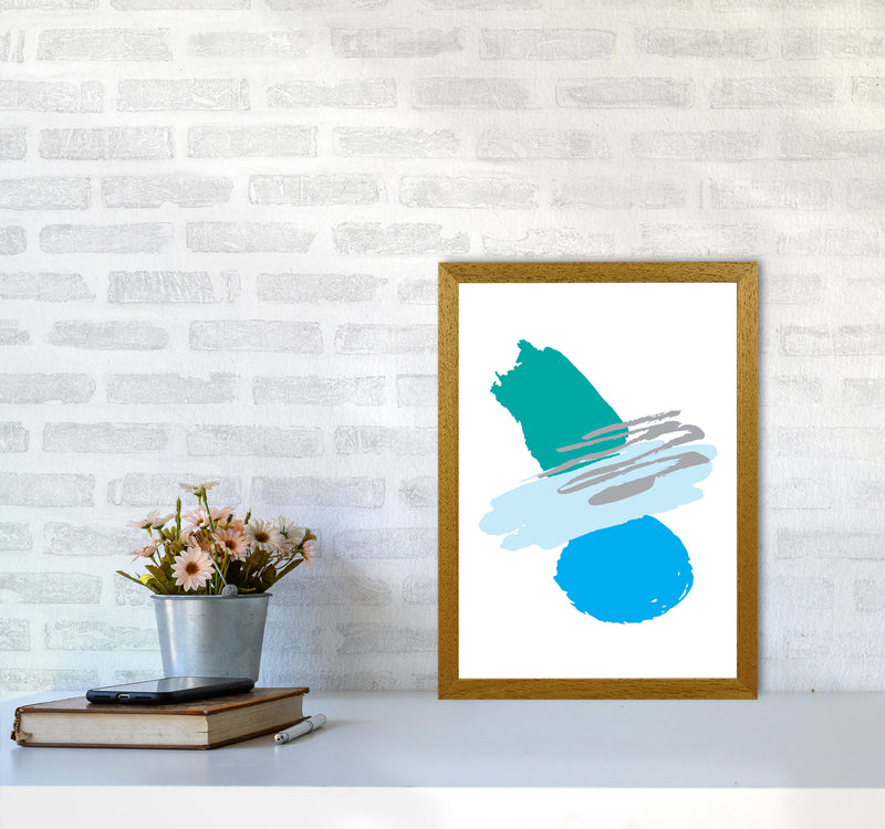 Blue And Teal Abstract Paint Shapes Modern Print A3 Print Only