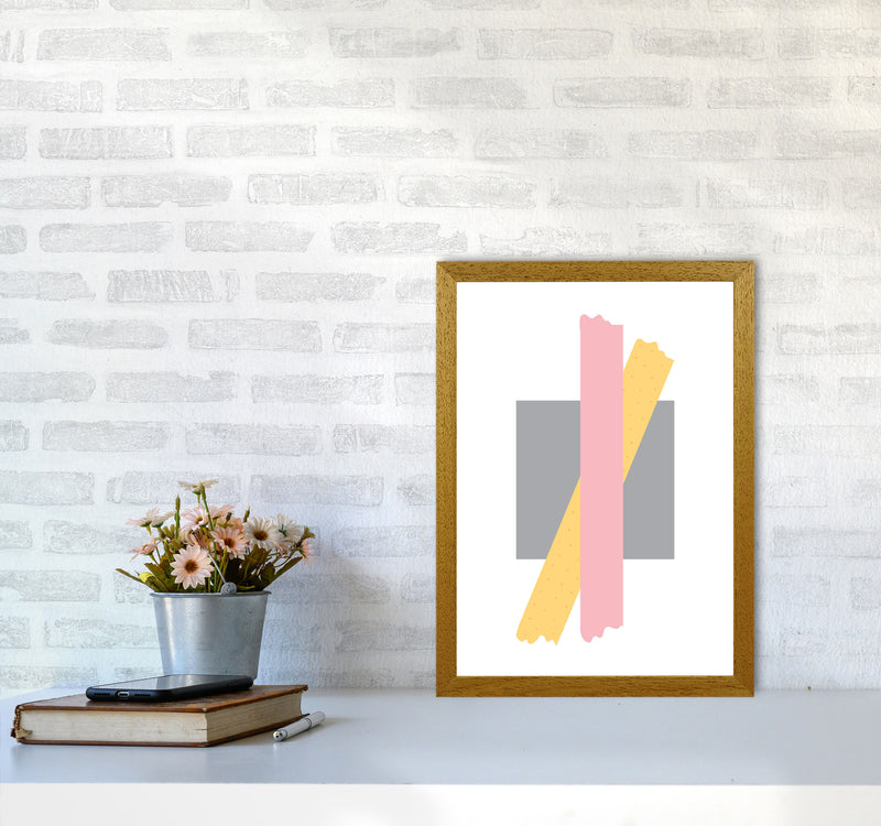 Grey Square With Pink And Yellow Bow Abstract Modern Print A3 Print Only