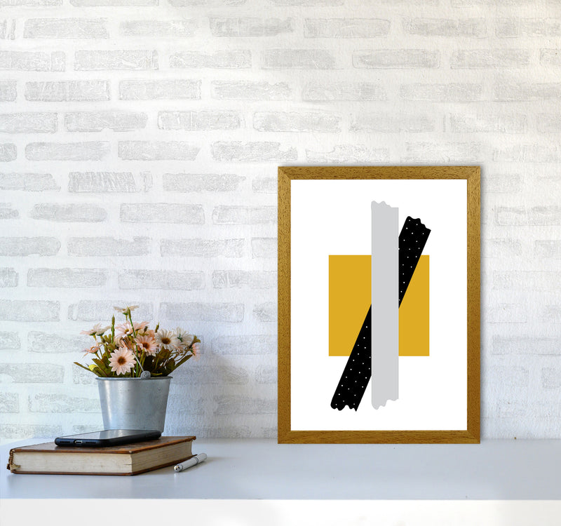 Yellow Square With Grey And Black Bow Abstract Modern Print A3 Print Only