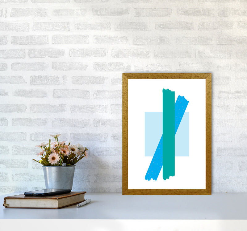 Blue Square With Blue And Teal Bow Abstract Modern Print A3 Print Only
