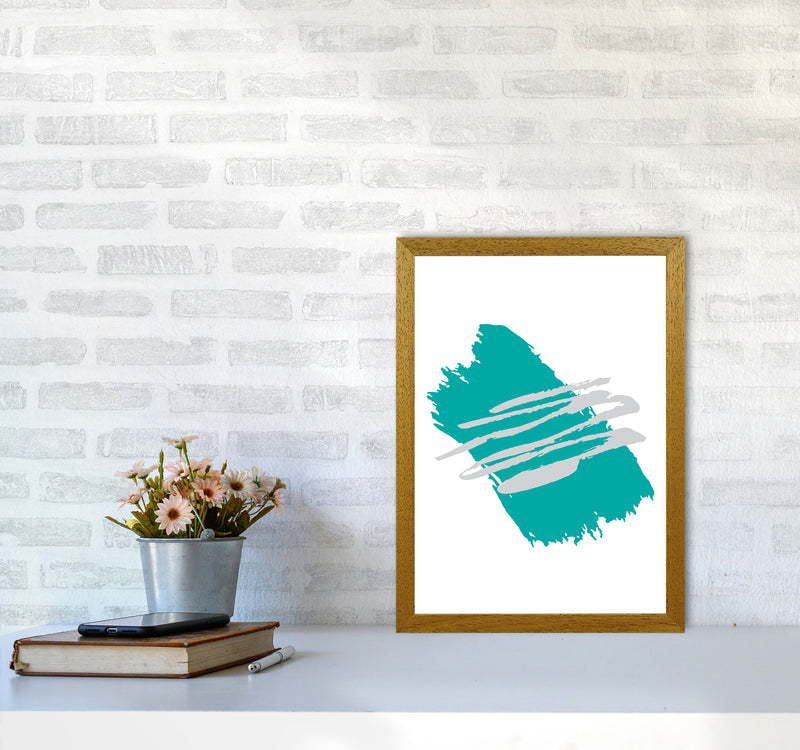 Teal Jaggered Paint Brush Abstract Modern Print A3 Print Only