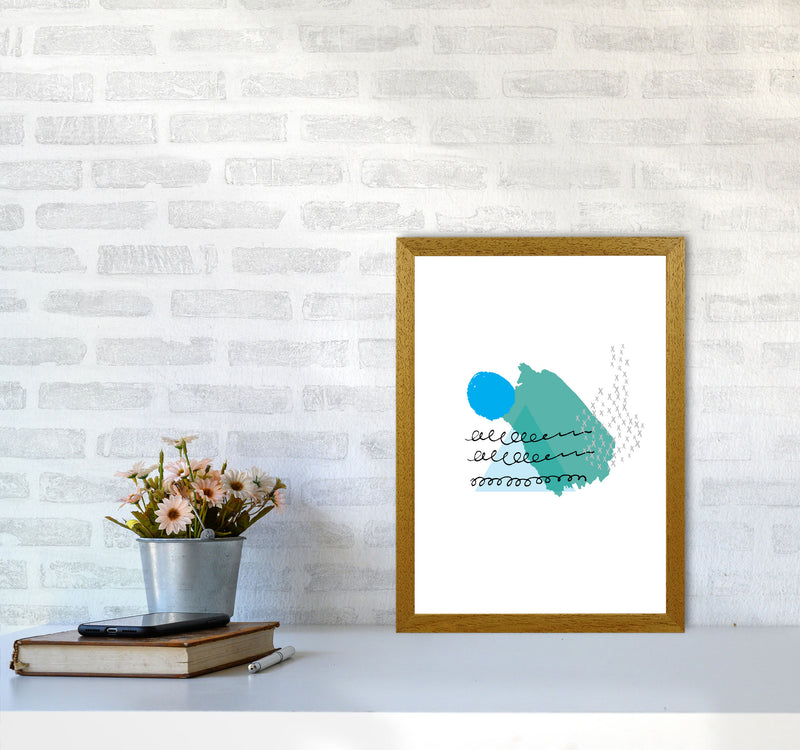 Teal And Blue Mountain Sun Abstract Modern Print A3 Print Only
