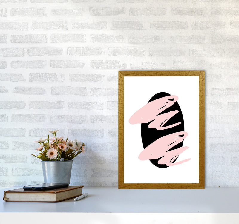 Abstract Black Oval With Pink Strokes Modern Art Print A3 Print Only