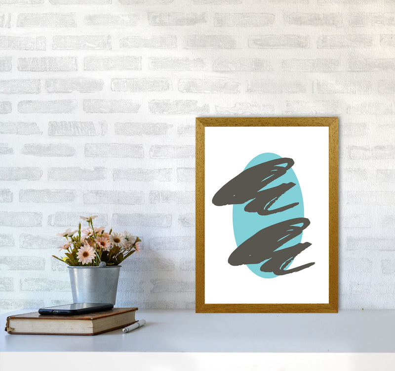 Abstract Teal Oval With Brown Strokes Modern Print A3 Print Only
