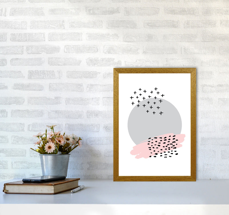 Abstract Grey Circle With Pink And Black Dashes Modern Print A3 Print Only