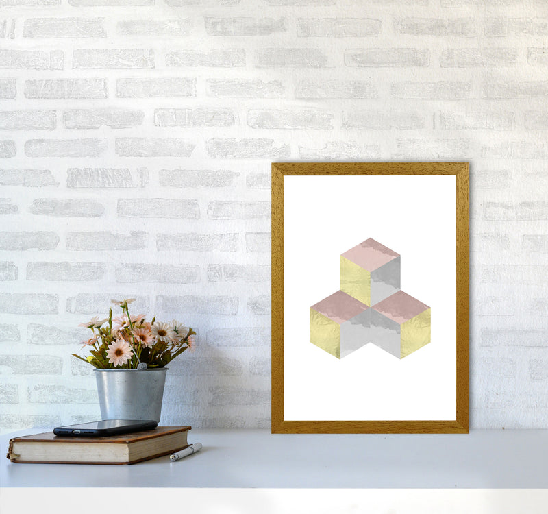 Gold, Pink And Grey Abstract Cubes Modern Print A3 Print Only