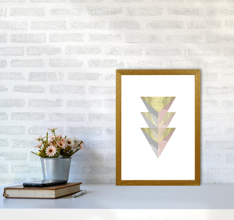 Gold, Pink And Grey Abstract Triangles Modern Print A3 Print Only