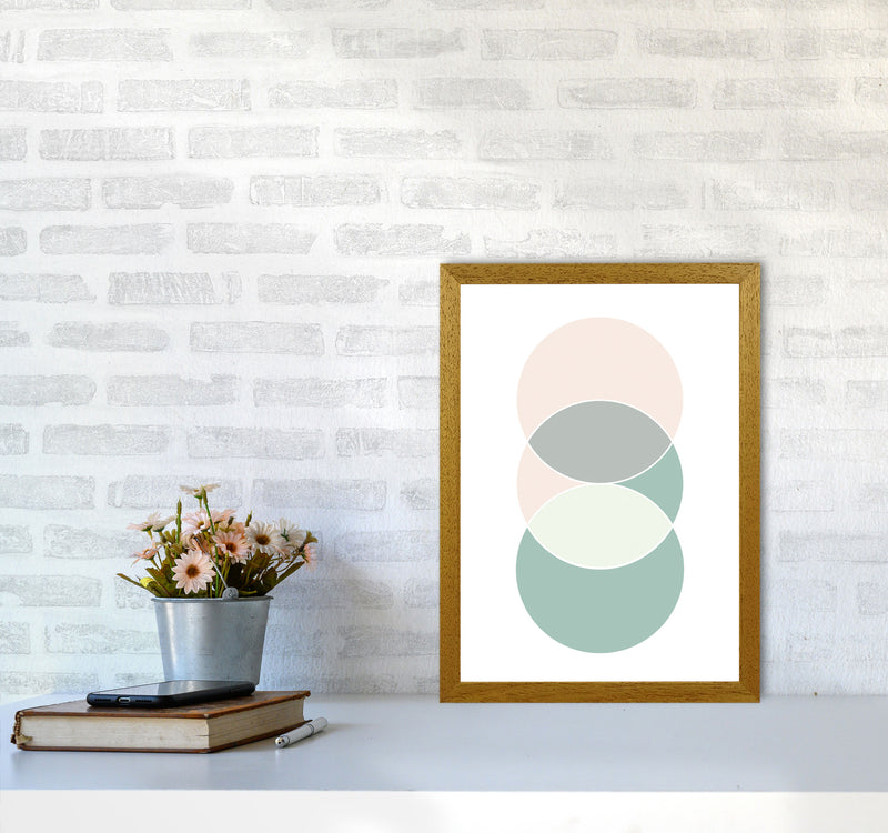 Peach, Green And Grey Abstract Circles Modern Print A3 Print Only