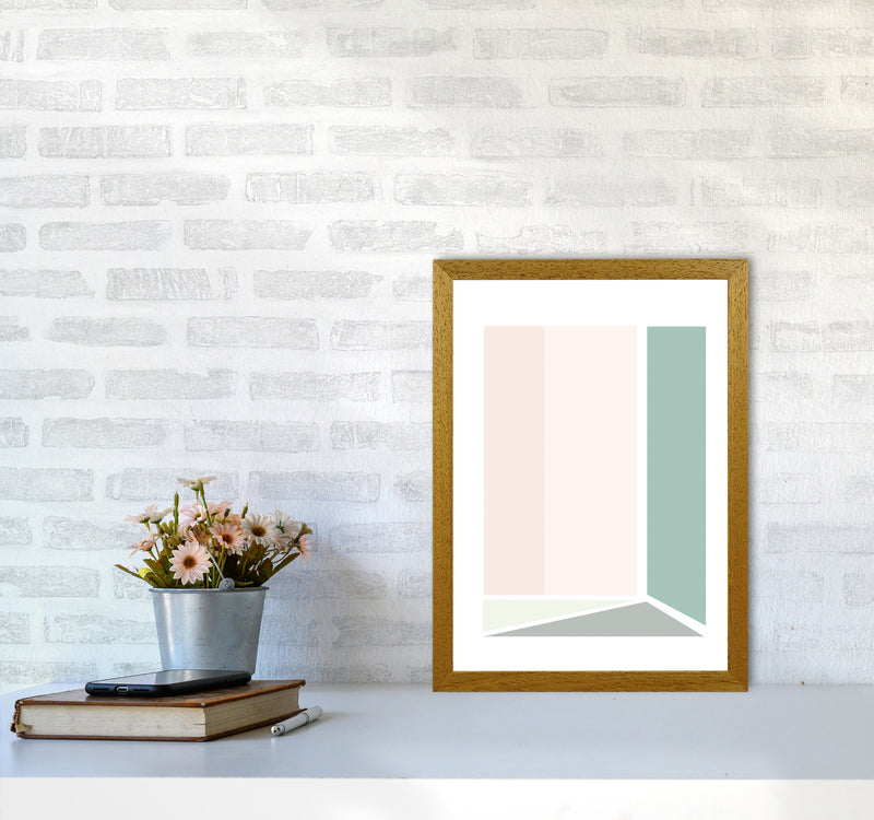 Peach, Green And Grey Abstract Rectangle Modern Print A3 Print Only