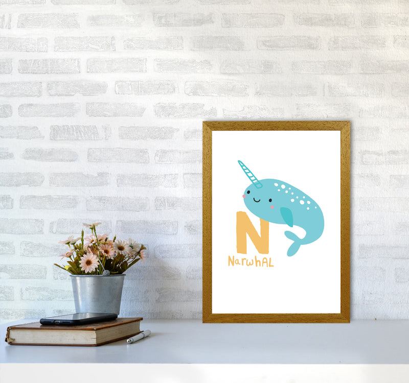 Alphabet Animals, N Is For Narwhal Framed Nursey Wall Art Print A3 Print Only