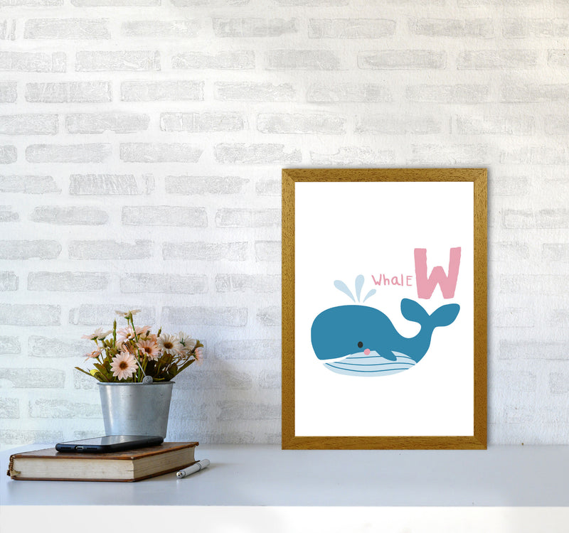 Alphabet Animals, W Is For Whale Framed Nursey Wall Art Print A3 Print Only