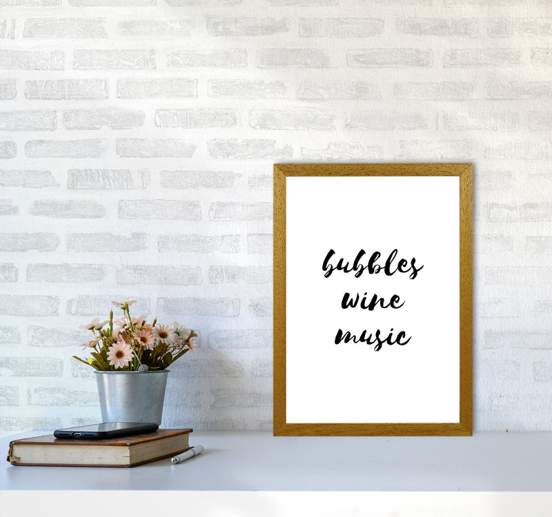 Bubbles Wine Music, Bathroom Framed Typography Wall Art Print A3 Print Only