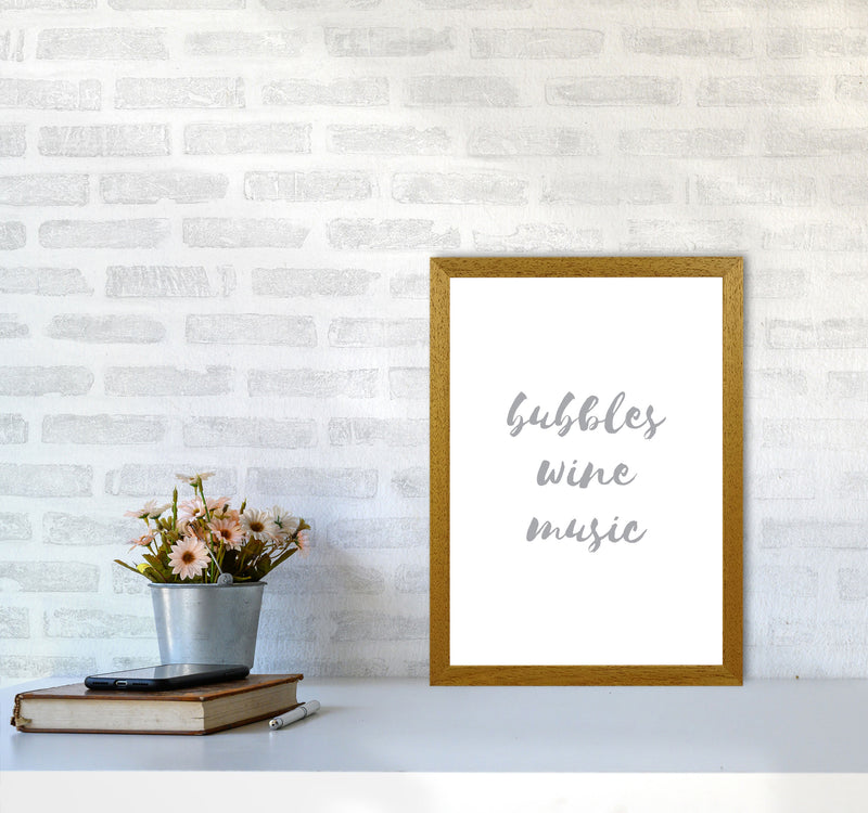 Bubbles Wine Music Grey, Bathroom Framed Typography Wall Art Print A3 Print Only