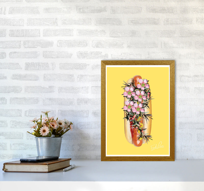Yellow Hot Dog Food Print, Framed Kitchen Wall Art A3 Print Only