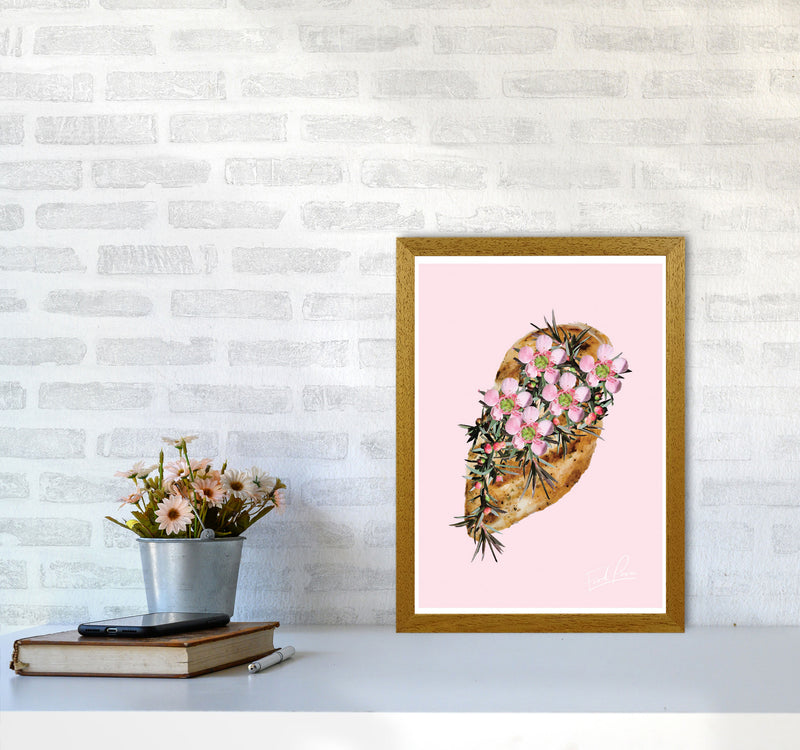 Pink Chicken Floral Food Print, Framed Kitchen Wall Art A3 Print Only