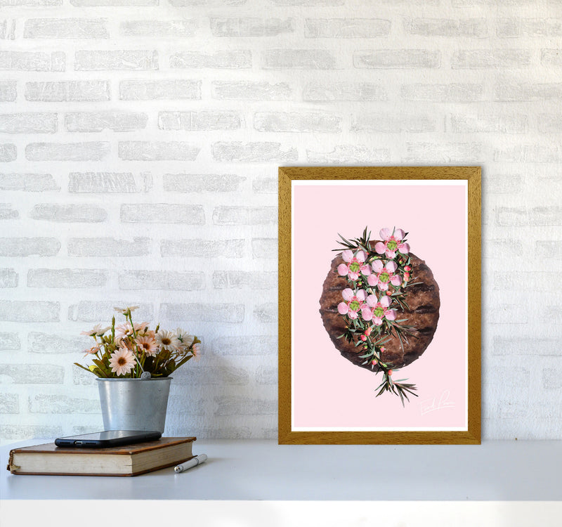 Pink Burger Floral Food Print, Framed Kitchen Wall Art A3 Print Only