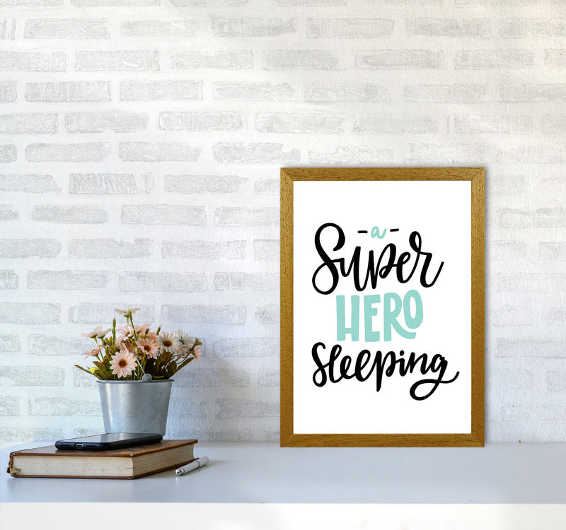 Superhero Sleeping Mint And Black Framed Nursey Wall Art Print A3 Print Only