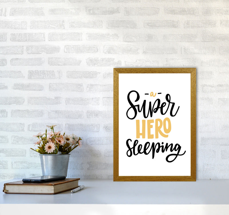 Superhero Sleeping Mustard And Black Framed Nursey Wall Art Print A3 Print Only