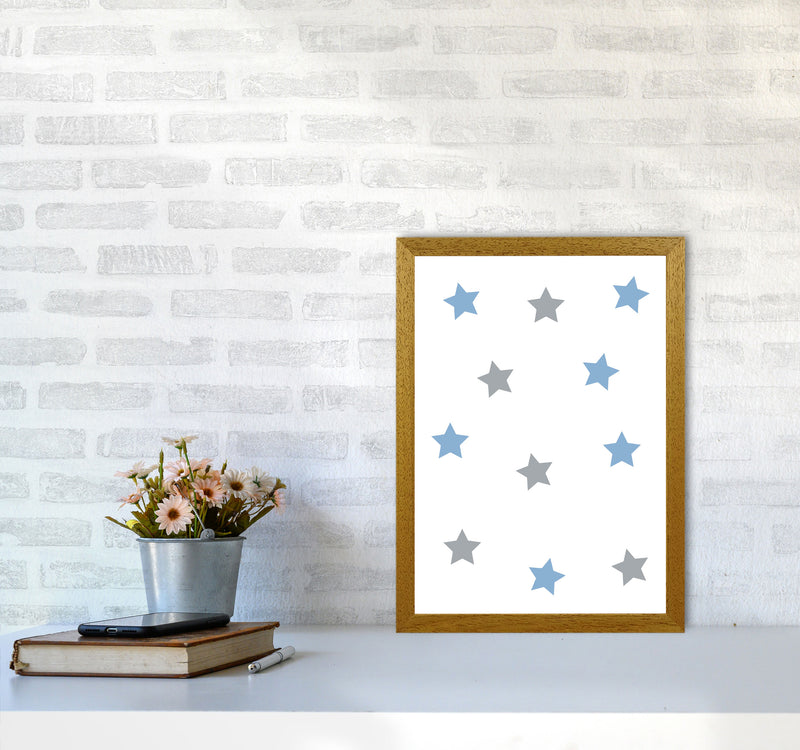 Blue And Grey Stars Framed Nursey Wall Art Print A3 Print Only
