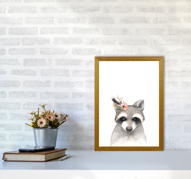 Forest Friends, Floral Cute Raccoon Modern Print Animal Art Print A3 Print Only