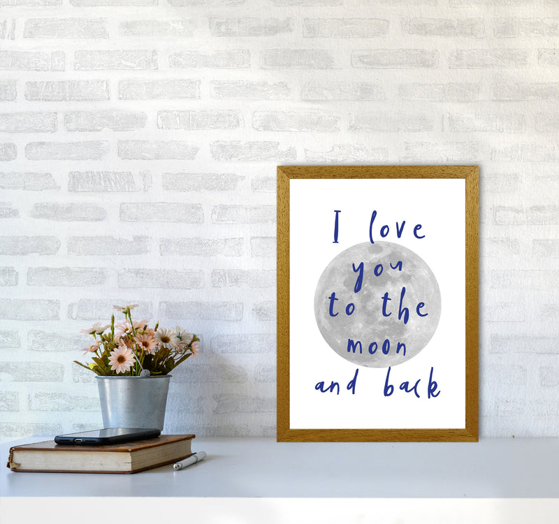 I Love You To The Moon And Back Navy Framed Typography Wall Art Print A3 Print Only