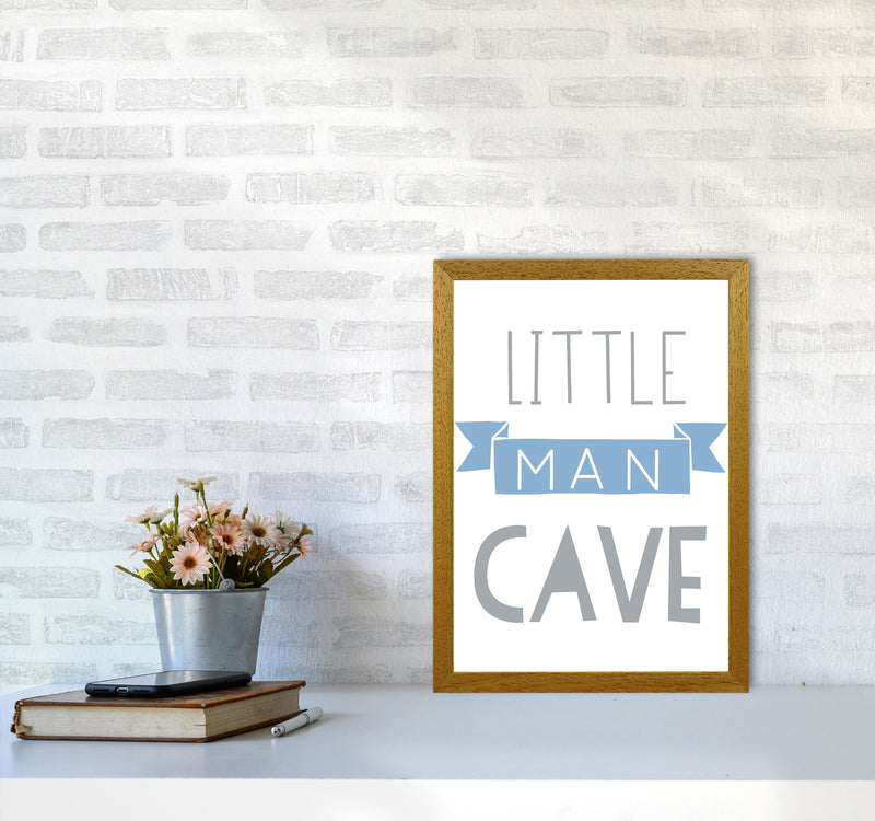 Little Man Cave Blue Banner Framed Nursey Wall Art Print A3 Print Only