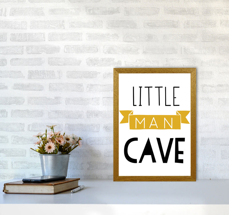Little Man Cave Mustard Banner Framed Nursey Wall Art Print A3 Print Only