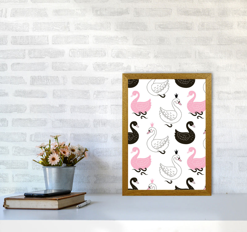 Pink Black And White Swan Pattern Modern Print Animal Art Print A3 Print Only