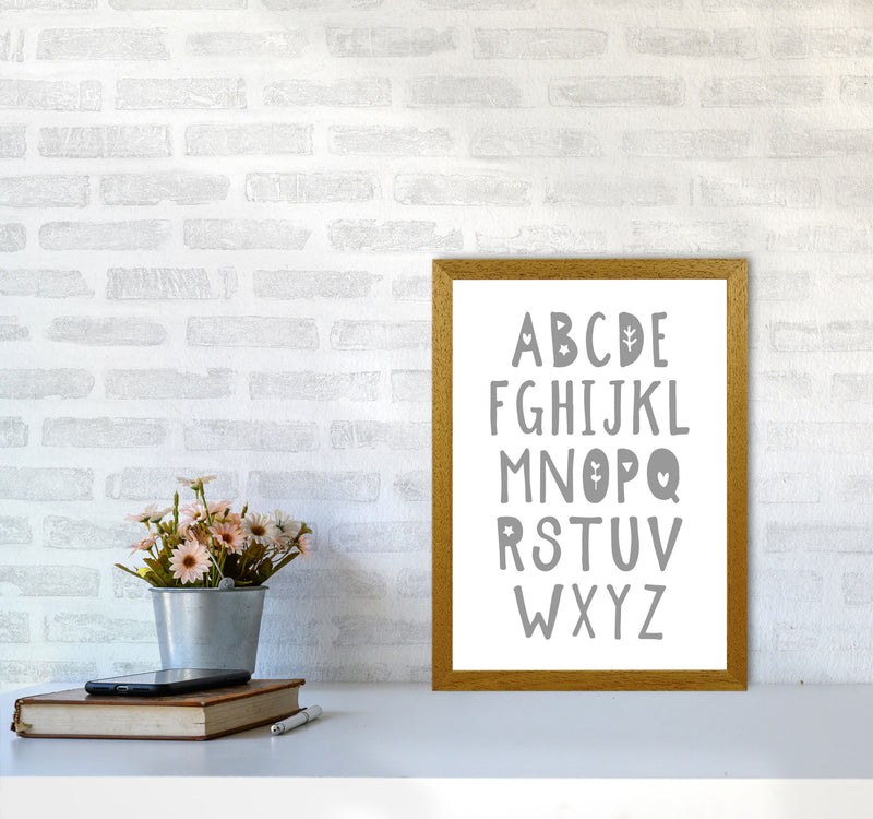 Grey Alphabet Framed Nursey Wall Art Print A3 Print Only