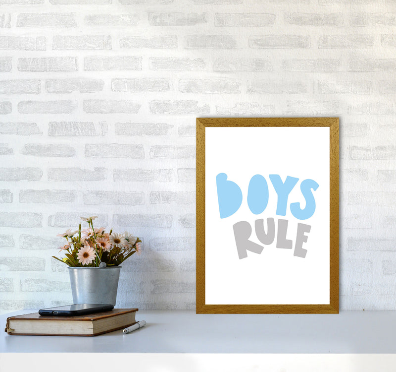 Boys Rule Grey And Light Blue Framed Typography Wall Art Print A3 Print Only