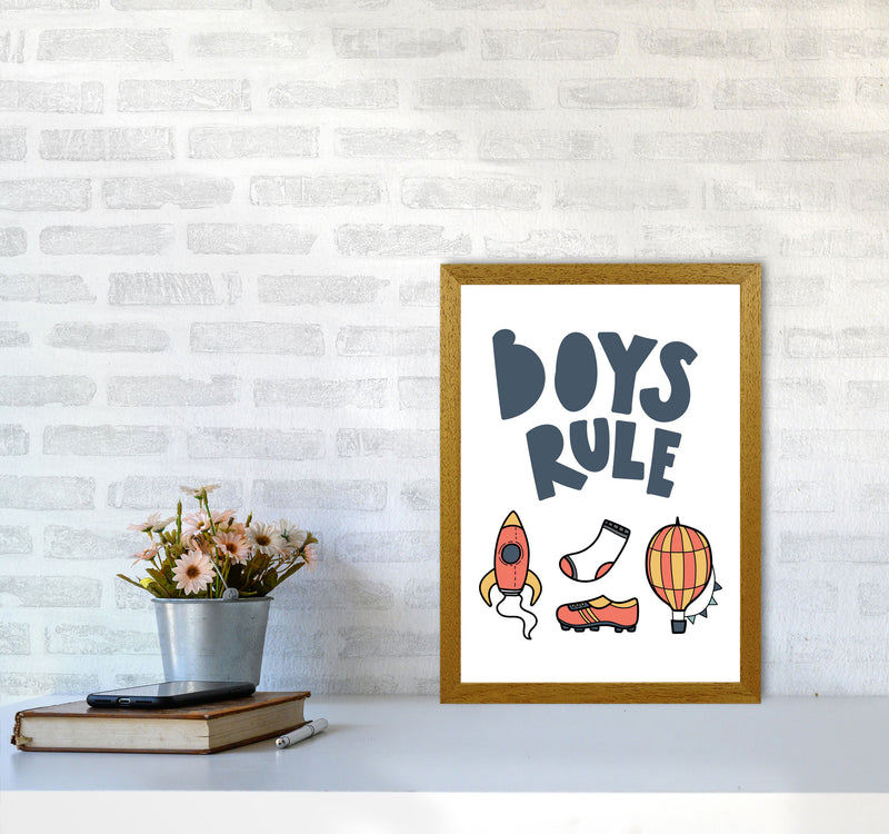 Boys Rule Illustrations Framed Nursey Wall Art Print A3 Print Only