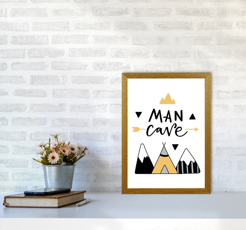 Man Cave Mountains Mustard And Black Framed Typography Wall Art Print A3 Print Only