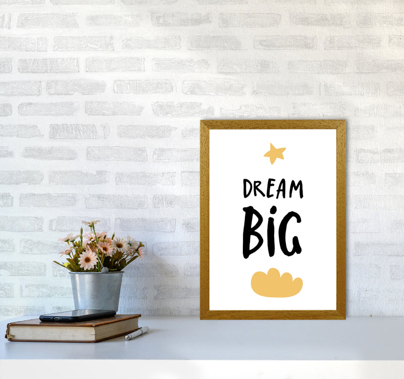 Dream Big Yellow Cloud Framed Typography Wall Art Print A3 Print Only