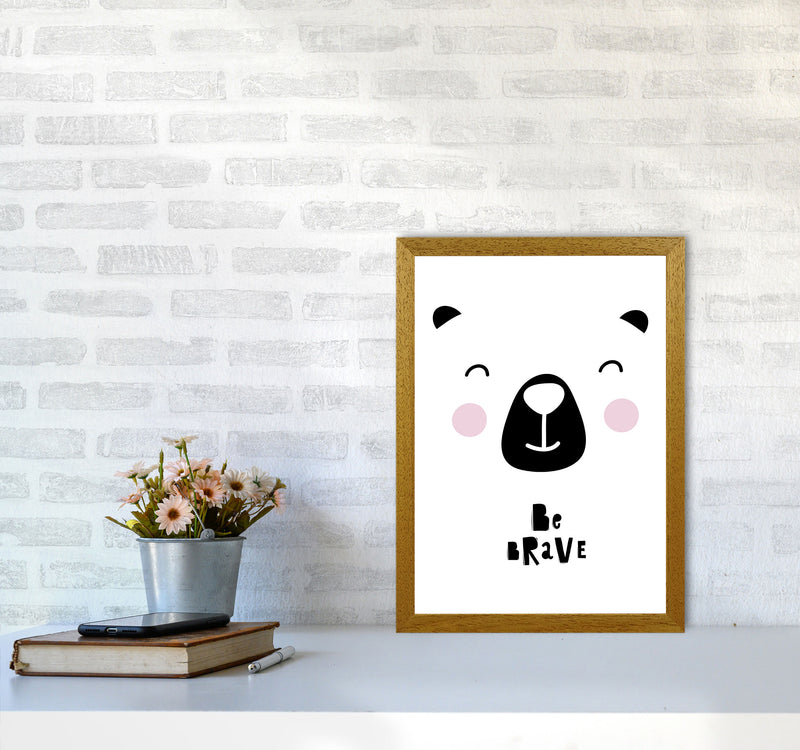 Be Brave Bear Face Framed Typography Wall Art Print A3 Print Only