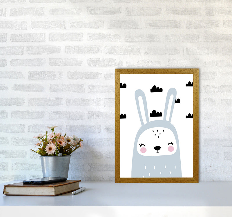 Blue Scandi Bunny With Clouds Modern Print Animal Art Print A3 Print Only