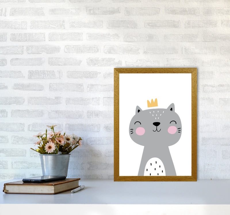 Grey Scandi Cat With Crown Modern Print Animal Art Print A3 Print Only