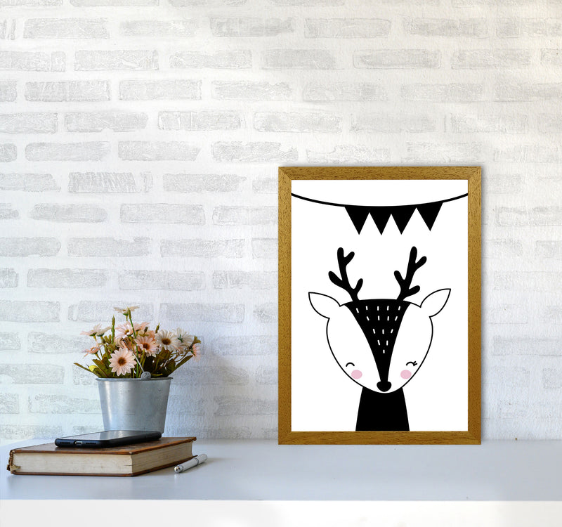 Scandi Black Deer With Banner Framed Nursey Wall Art Print A3 Print Only