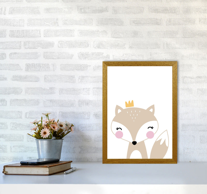 Scandi Beige Fox With Crown Framed Nursey Wall Art Print A3 Print Only