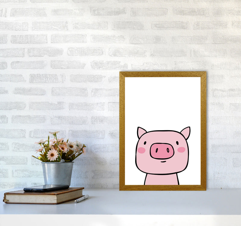 Scandi Pink Pig Framed Nursey Wall Art Print A3 Print Only