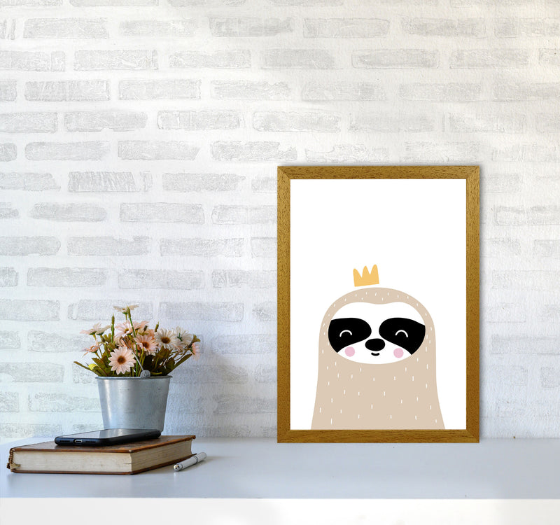 Scandi Sloth With Crown Framed Nursey Wall Art Print A3 Print Only