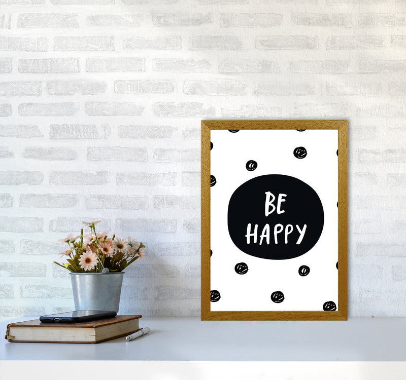 Be Happy Polka Dot Framed Typography Wall Art Print A3 Print Only